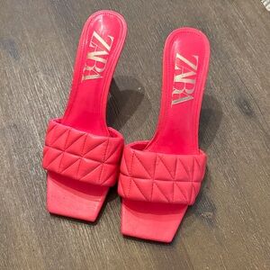 Zara Vibrant Red Quilted Mules